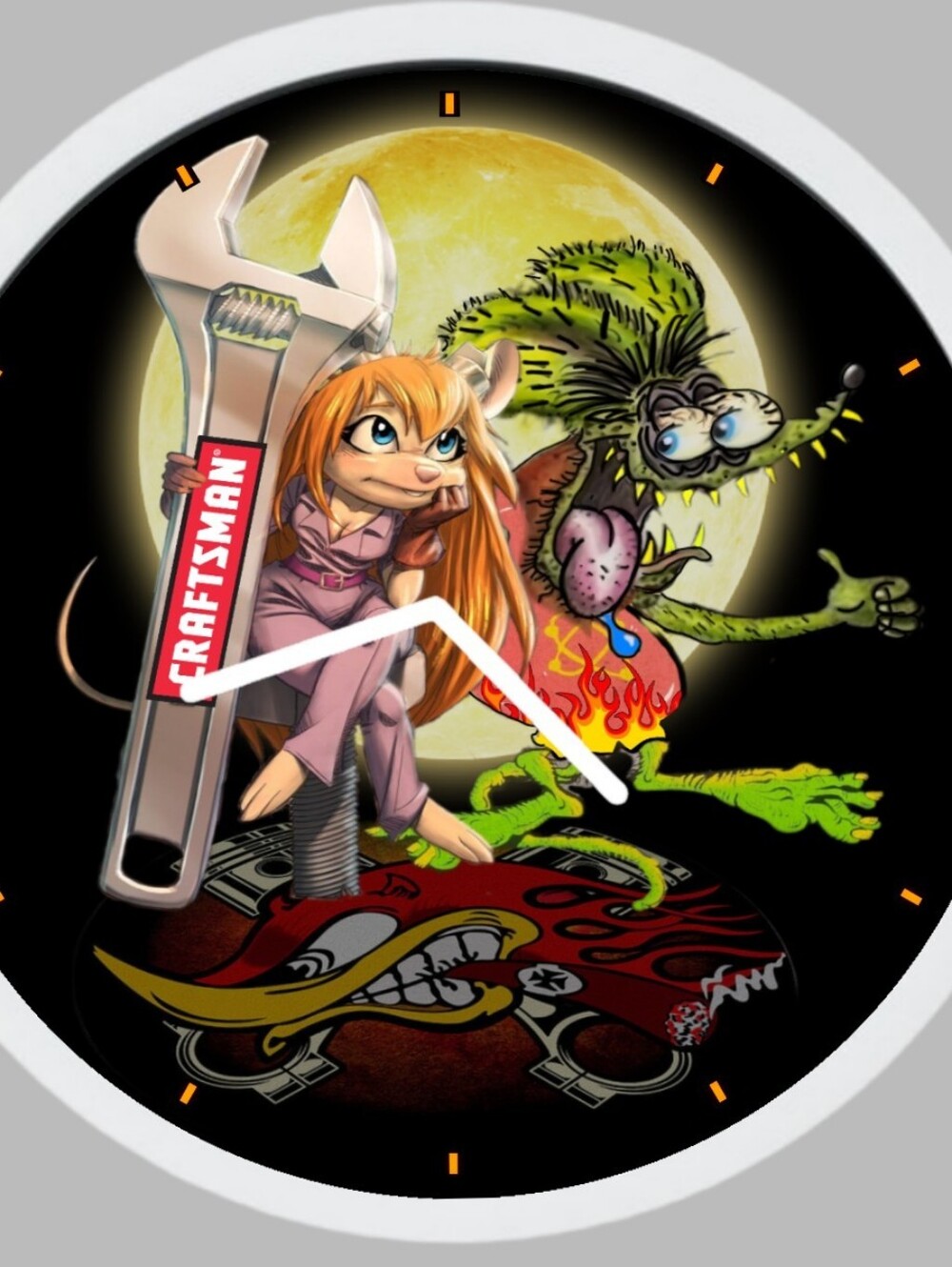 Craftsman Tools Rat And Blonde Mouse Girl Mechanic Art Clock